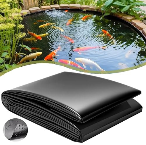 Pounjsd Teichfolien HDPE Poolfolie Faltbare Gartenteich Teichplane, Große Fischteichfolie, 5×7m 4×6m 10×10m 8×8m UV- und witterungsbeständig Teichhäute Liner Für Wasserfall Schwimmteich Bachläufe
