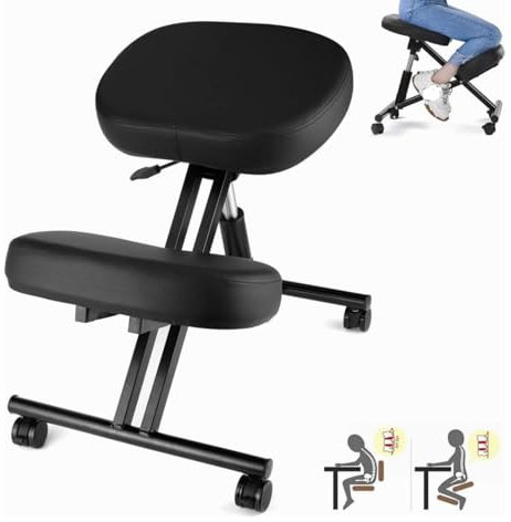 ARBGO Kniestuhl, Kniestuhl ergonomisch, Kniehocker Sitzhocker Bürohocker höhenverstellbar mit Rollen, Verbessern Sie Ihre Haltung mit einem abgewinkelten Sitz - Dicke Bequeme Kissen, Schwarz