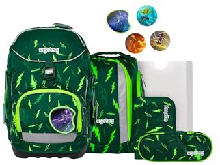 ergobag pack set Zaino scolastico ergonomico e flessibile, 6 pezzi, per la prima elementare Beartastic - Verde