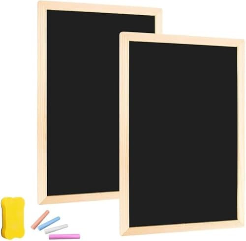 NCZCDZSW Kreidetafel mit Holzrahmen Set 2 Stück 20 x 30 Schiefertafel zum Beschriften mit 4 Kreiden und 1 Schwammradierer A4 kreiden tafel kleine Blackboard Klein für Buffet Hochzeit Party Schule