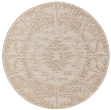 benuta Nest Teppich Bronco - Creme 160 cm rund - Kunstfaser - Outdoor geeignet - rund & im Style: Geometrisch, Minimalistisch - Pflegeleicht für Wohnzimmer Schlafzimmer