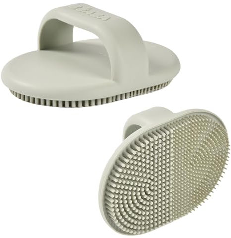 BÉABA, Spazzola per il Bagnetto in silicone, per la Cura del Bambino, 2 Lati, Setole Fini per massaggiare il Bambino, Setole Spesse, 100% Silicone Morbido, Grigio Verde