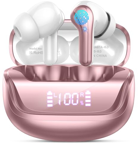 Ecouteurs Bluetooth sans Fil, Casque Bluetooth 5.4 avec 4 ENC Mic et Hi-FI Son Stéréo, 45H Durée Lecture, Oreillette Bluetooth sans Fil IP7 Étanche, Casque Bluetooth avec Contrôle Tactile, Écran LED