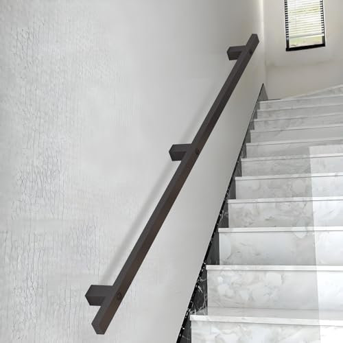 MARXAN Main Courante Noire pour escaliers, Rampe d'escalier Murale, Main Courante d'escalier pour intérieur et extérieur 1 m, 1,5 m, 2 m, 2,5 m, 3 m, Main Courante carrée antidérapante(60cm)