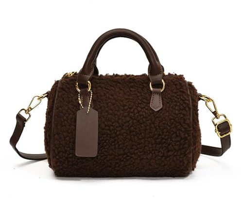CORIOS Lammull handväska för kvinnor mjuk plysch axelväska fluffig tygväska crossbody väska lurvig topphandtag väska damer messengerväska söt luddig skolväska boston-väska för shopping arbete resor,