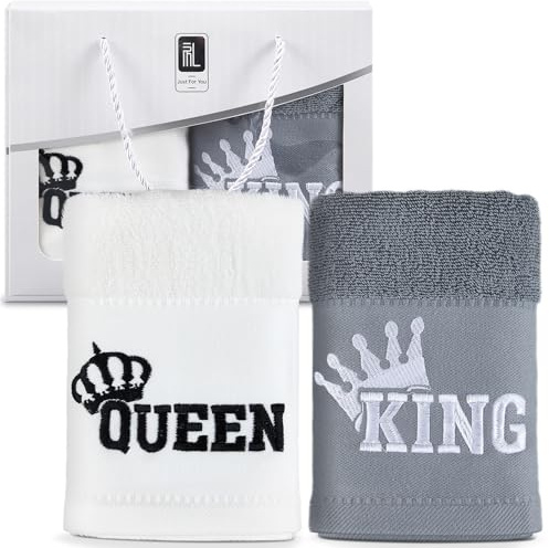 Panelee Pärchen Geschenk Handtuch 35 x 70 cm Valentinstagsgeschenke für Partner King Queen Handtuch Jahrestag Geschenk Paar Hochzeitsgeschenke für Brautpaar Weiß Grau