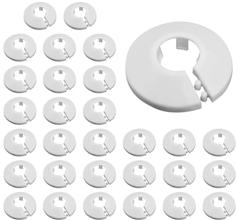 30 Stück Heizungsrohr Rosette - 16 mm Heizungsrohr Abdeckung, Rohrabdeckung Abdeckrosetten, Rohrverkleidung für Heizungsrohre, weißes Polypropylen Heizrohr Verkleidung, Heizkörperrosetten