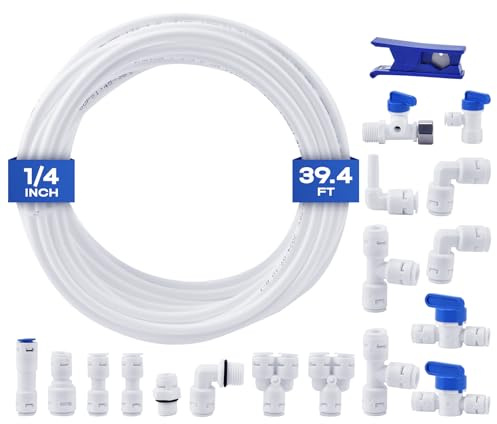 1/4 Water Line, cnaodun with 1/4 OD 39.4ft Water Tubing Reverse Osmosis Quick Connect Fittings Push To Connect Water Tube Fittings for RO Water Filter