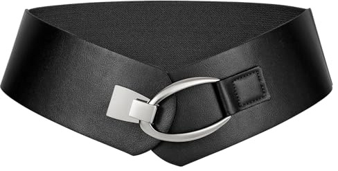 LEACOOLKEY Damen breiter elastischer Gürtel dicker Vintage Stretchy Taillengürtel mit Goldschnalle für Kleider