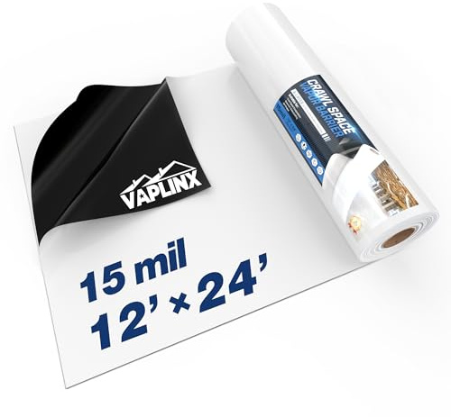 Barrera de vapor para el espacio de arrastre, barrera de vapor de 15 mil, (12 x 24 pies), resistente a desgarros, resistente a desgarros, barrera de vapor resistente, tela de caída, barrera de humedad