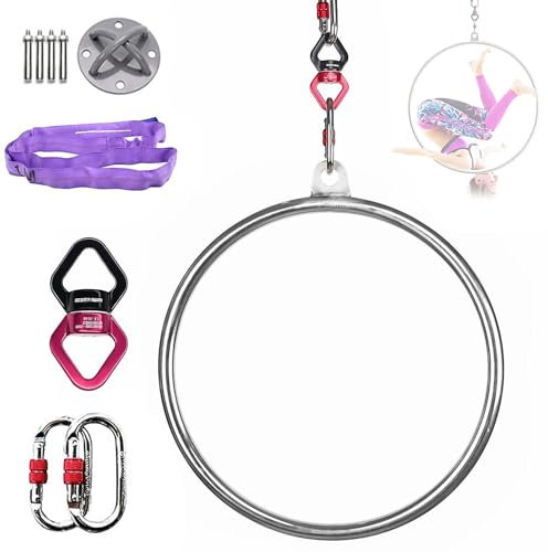 WJFTODAY Aerial Hoop Set Aerial Ring Single Point Circus Aerial Equipment Yoga Hoop mit Zt Circus Aerial Equipment Yoga Hoop mit Zubehör und Aufbewahrungstasche zum Transportieren der Yoga-Ausrüstung