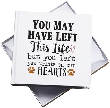 Pet Memorial Photo Album, White Hardcover Memory Book with Paw Prints Quote, 50 Photos, 15 x 10 cm, Gift Box Included