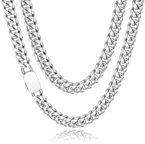 Joykee Cuban Link Kette für Herren Frauen Edelstahl Kubanische Kette Halskette silber Herren Kette Halsketten Miami Kandare Kette Halskette 6/8mm Kubanische Kette Hip Hop Schmuck 18/20/22Inc