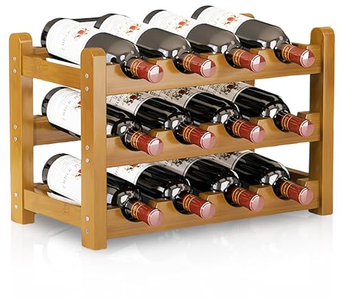 Wooden Wine Rack 12 Bottles Wine Storage Holder 3 Tier Wine Display Shelf