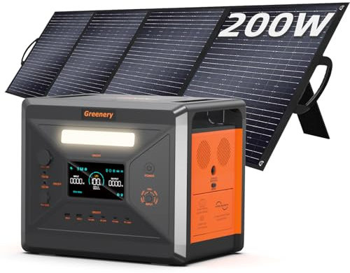 Greenery Portable Power Station 2500W,(4800W Pico de Potencia)2300Wh Generador Solar con Batería LiFePO4,12 Puertos,para Camping,Autocaravana,RV,Viajes,Emergencia por Fallo de (G2500+200W+1)