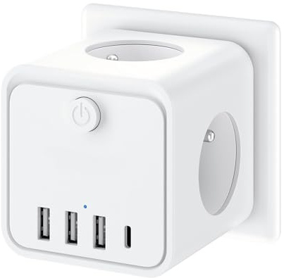 7 en 1 Multiprise Murale, Multiprise avec 3 Prises Française, Prise Multiple Secteur avec 1 Type C et 3 Ports USB, Multiprise Cube pour Domicile, Bureau.