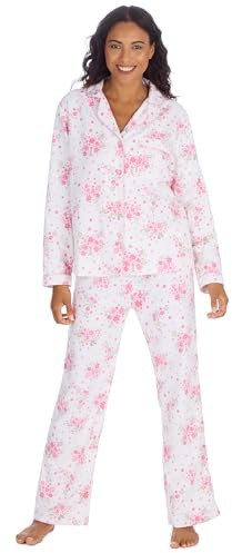 INSIGNIA Ladies Button Up Pure Cotton Flannel Traditional Pyjamas (UK, Numeric, 18, 20, Regular, Regular, Pink Floral)