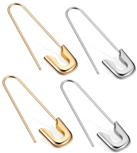 Abaodam 2 Paar Damen Ohrstecker Sicherheitsnadel Design Ohrschmuck aus Robuster Legierung Silber Goldfarben Modische Ohrstecker für Alltag und Festival