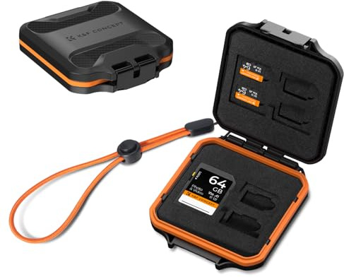 K&F CONCEPT Estuche para Tarjetas SD y Micro SD Impermeable | Para 4 tarjetas SD y 8 Micro SD (TF), carcasa rígida antigolpes, compacta con cordón antipérdida - PM05