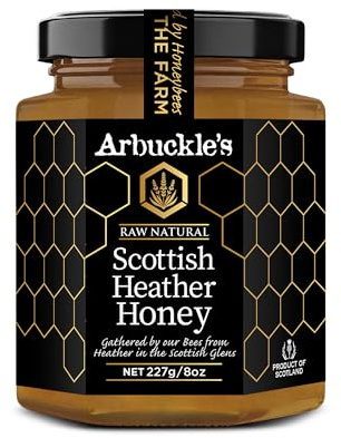 Arbuckle's Raw Scottish Heather Honey - Natural and Unprocessed - Pure British Bee Honey, Unfiltered & Unpasteurized Luxury - Sugar Free - from the Scottish Glens (8oz (227g))
