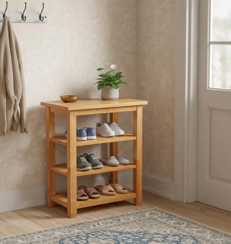 Hallowood Furniture Aston Narrow Shoe Rack, Shoe Storage, Occasional Table | Wooden Side Lamp Table for Small Spaces, Table with 3 Shelves, Small Shelf Unit for Living Room, Bedroom, Hallway or Entryway