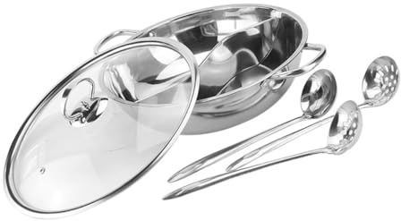 ARTSEWPLY Pentola per Stufato a Due Sapori in Acciaio 32 CM con Scolapasta e Cucchiaio Set 4 Pezzi con Manico Antiscottatura per Fornelli a Gas Induzione ed Elettrici per Riunioni e
