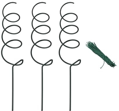 Gettimore Spirale Tomatenpfähle, 43 cm, Eisen Pflanzenstützpfähle zum Klettern von Gemüse, Gurken, Bohnen und Blumen, Grün (3er-Pack)