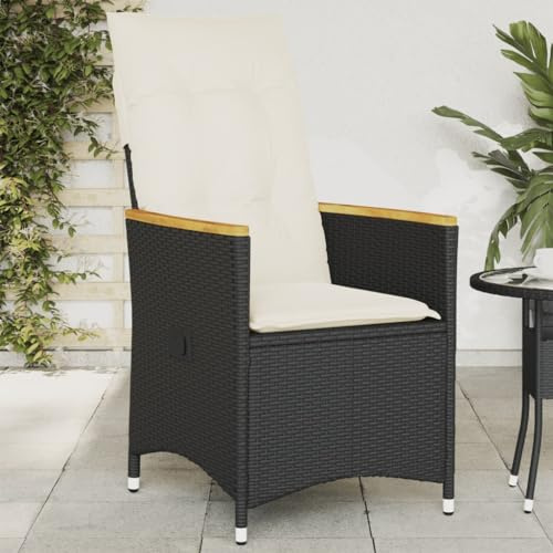 IBUQDDV Verstellbarer Gartensessel mit Kissen Schwarz Poly Rattan PE Geflecht und Abnehmbarem Bezug für Bequemes Sitzerlebnis im Freien