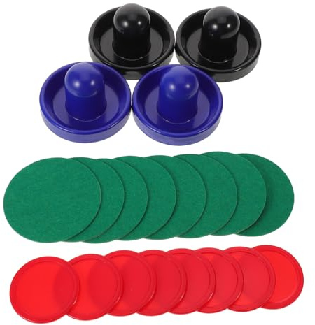 Hohopeti 2 Set Set Accessori Air Hockey Tavolo da Gioco Indoor con Spingitori Plastica 96Mm Blu e Neri, Dischi Rossi 64Mm, Panni Adesivi Antipelucchi, Ricambi per Gioco Famiglia e