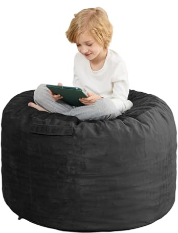 3FT Bean Bag Chairs for Adults, Big BeanBag Chairs with Washable Velvet Cover, Memory Foam Fillings & Ultra Soft Faux Fur Fabric Washable, Lazy Sofa for Gaming, Reading, Bedroom, Black(35x 35x 25)
