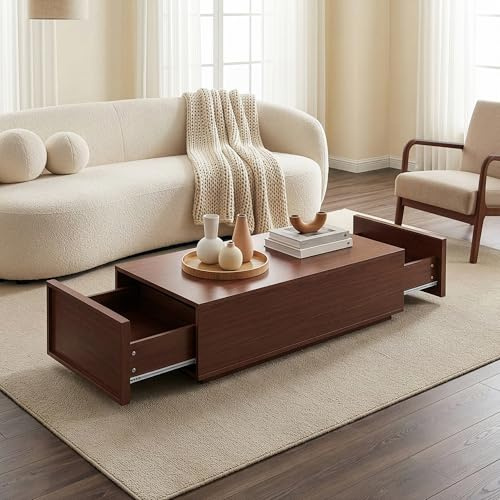 [en.casa] Couchtisch Turur Wohnzimmertisch 104 x 50 x 40 cm Sofatisch mit 2 integrierten Schubladen Beistelltisch rechteckig Walnussoptik