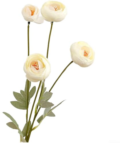 Konstgjorda lotusblommor i silke för 4 huvuden, realistisk pion och rosblommor för bröllopsdekor, fotograferingsrekvisita, heminredning, handgjord för flexibla trådstjälkar, 56 cm (22,8 tum) (vit)
