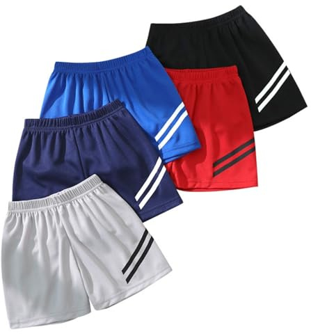 Boys Summer Shorts 5-Pack for Active Play, Breathable Cotton Blend with Elastic Waistband, Comfort Fit for Toddler Kids Youth Ages 2-8 Years, Assorted Colors