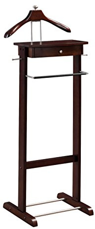 Proman Products Kingston III Valet Stand with Drawer, Contour Hanger, Trouser Bar, Tie & Belt Hooks and Shoe Rack - VL16260
