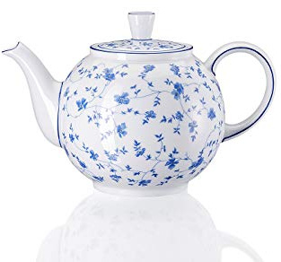 Arzberg 41382-607671-14230 Form 1382 Blaublüten Teekanne 6 Stück, Porzellan, weiß/blau, 17.8 x 17.8 x 16.5 cm