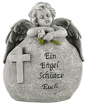 Goldbach Polyresin EIN Engel schütze euch Angel Hinter Grave eingerichtet, Stein grau, 15 x 8 x 18 cm
