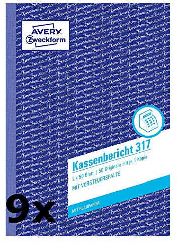 AVERY Zweckform 317 Kassenbericht (A5, mit 1 Blatt Blaupapier, 2x50 Blatt) (weiß,gelb, 9)