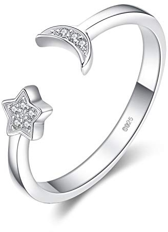 JewelryPalace Anelli Donna Argento 925, Luna e Stella Regolabili, Diamante Simulato Zirconi Anniversario Matrimonio Promessa Sposa Bande, Gioielli Turchi