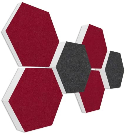 platino24 Schallabsorber COLORE aus Basotec G+ I Akustikpaneele mit Akustikfilz I 3D Wand-Paneele mit 6 Waben in Bordeaux & Anthrazit I Akustikplatten zur Schalldämmung in Büro, Studio & Wohnung