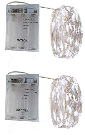 BXROIU Mikro LED ljusslingor batteridriven,med timer och flera ljuslägen,flexibel silvertråd,perfekt för inomhus- och festdekorationer (Kall vit, 2 Meter 2 stuks)
