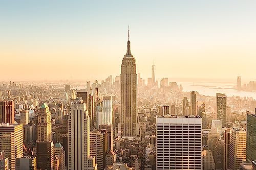 Holz-Bild 60 x 40 cm: New York City. Manhattan in der Innenstadt von Skyline mit beleuchtetem Empire State Building und Wolkenkratzern bei Amazing Gol (96273908)