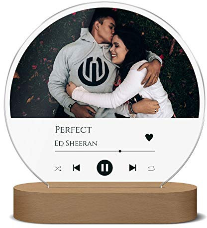 LED Nachtlicht im Song Cover Design mit Foto & Song Titel, Interpret o. Namen | weiße LED Beleuchtung (dimmbar) | Geschenkidee für Weihnachten
