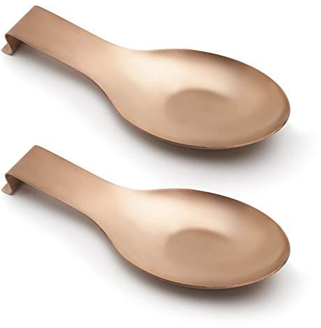 Pretty Jolly - Cucchiaio da cucina in acciaio inox, colore oro rosa, per piano cottura, cucchiaio e mestolo, supporto per fornelli, lavabile in lavastoviglie, 22 x 3.74 cm (2 pezzi)