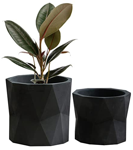 Olly & Rose Designer-Blumentopf-Set, geometrisches Design, 2 Stück, für den Innen- und Außenbereich, Blumentopf-Set (Mattschwarz)