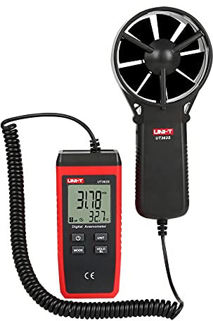 UNI-T UT363S Anémomètre portatif de la vitesse du vent Compteur de température de l'air du refroidissement éolien -10 °C à 50 °C avec capteur de vent extensible, rétro-éclairage LCD, conservation