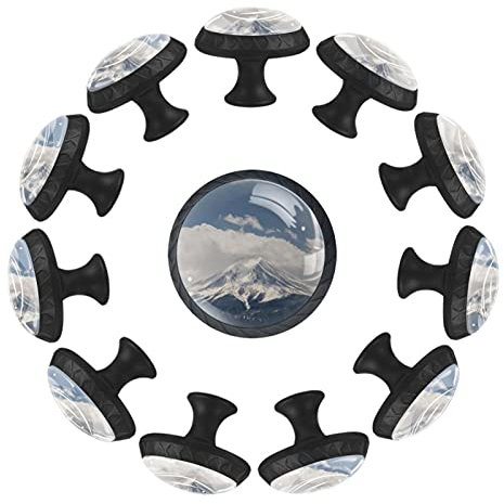 Fuji Mountain Japan - Manopole per cassettiera, in vetro, 35 mm, con viti, per casa, ufficio, 12 pezzi