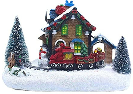 Gintdinpu Décorations de Maisons de Village de Noël, Illuminer la scène de la Ville de Noël Ornements de Bureau Figurines de Noël Accessoires Bâtiments Décor de Paysage à Piles
