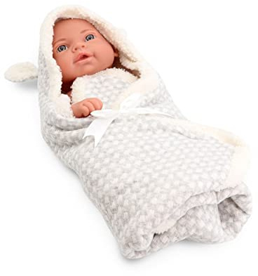 Tachan - Muñeca bebé 40cm, con Capa arrullo Gris, Fisico Realista de Bebe, extremidades articuladas (CPA Toy Group Trading S.L. 788T00626)