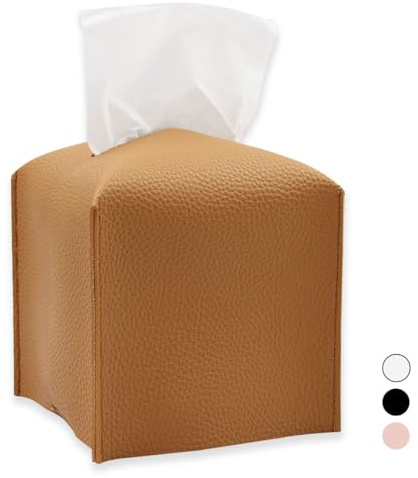 Kosmetiktücherbox, Taschentuchbox, Taschentuchspender, Tissue Box für Esszimmer Badezimmer Schlafzimmer Auto Büro, Verdicktes Ledermaterial, Quadratisch, Nachfüllbar 13 x 13 x 13 cm - Braun