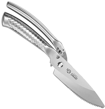 MITSUMOTO SAKARI 12 cm Japanische Küchenschere, Versilbert Titanbeschichtung Hochleistungs-Küchenschere, Mehrzweck-Edelstahl-Geflügelschere, Huhn, Fleisch, Gräten, Fisch…